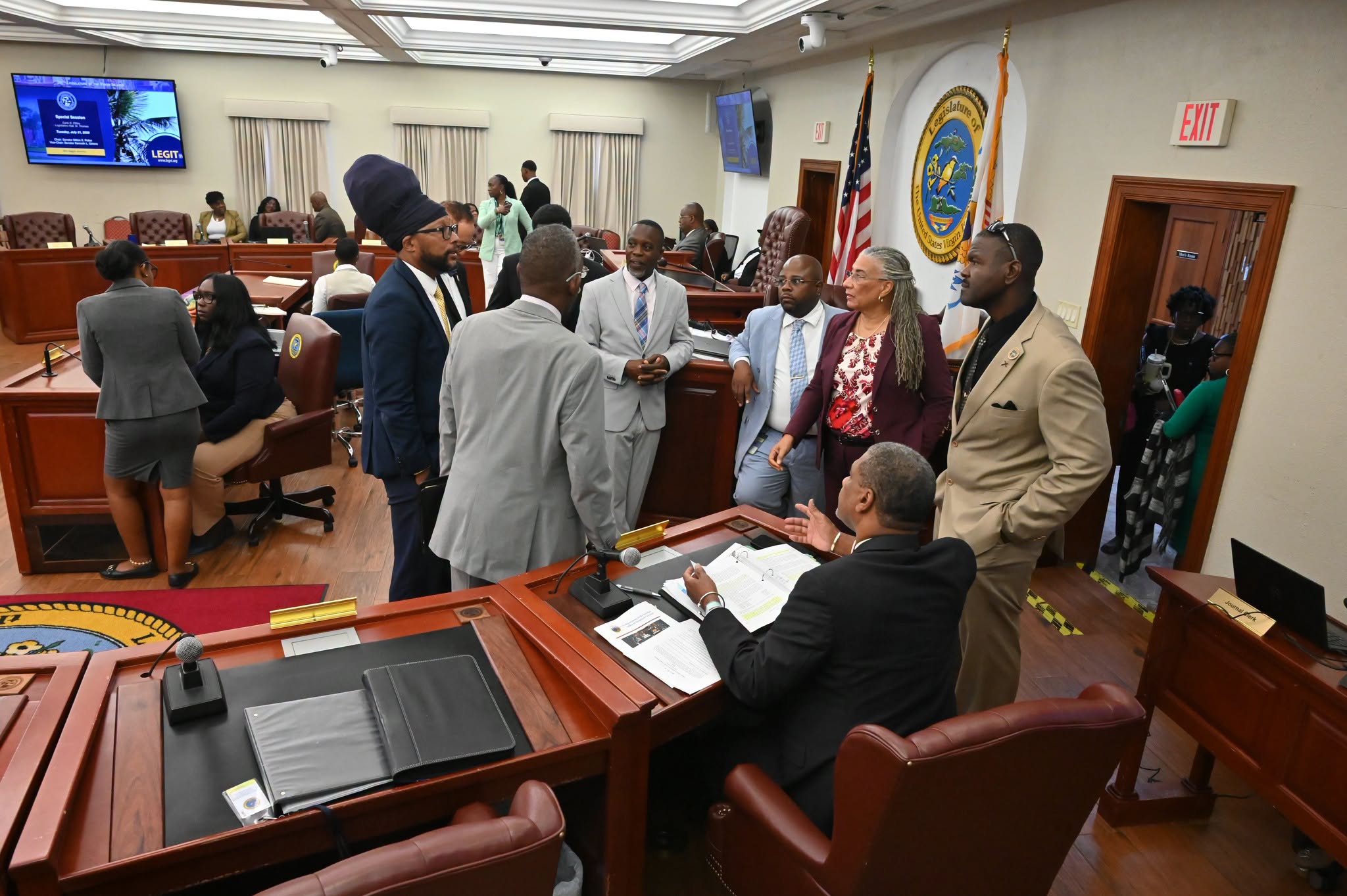 Members of the 36th Legislature of the Virgin Islands on the floor in Special Legislative Session on July 21, 2026.
