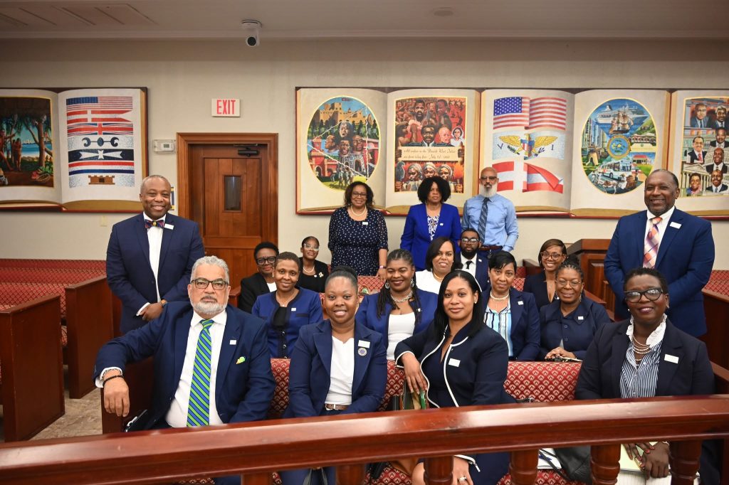 Staff members of the Economic Development Authority in the Earle B. Ottley Legislative Hall on St. Thomas for their FY 2027 Budget Hearing.